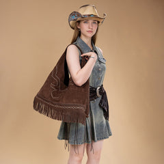 Montana West Boot Stitch Fringe Large Hobo Bag