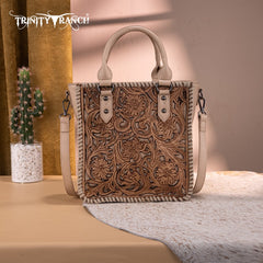 Trinity Ranch Western Floral Tooled Tote Bag