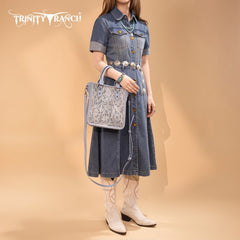 Trinity Ranch Western Floral Tooled Tote Bag