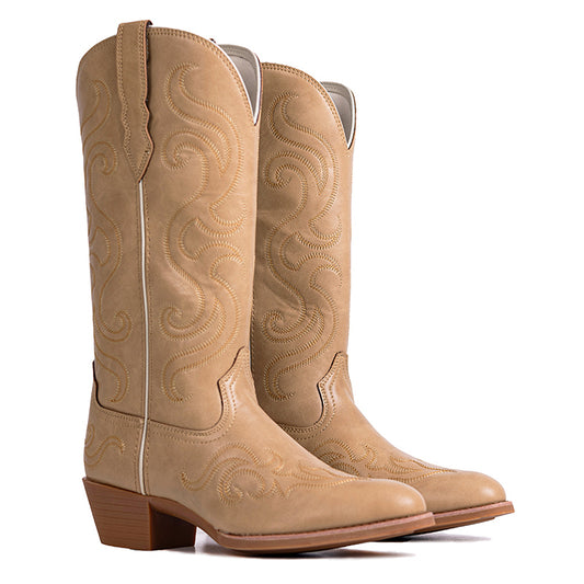 Women's Vintage Embroidered Round Toe Western Boots