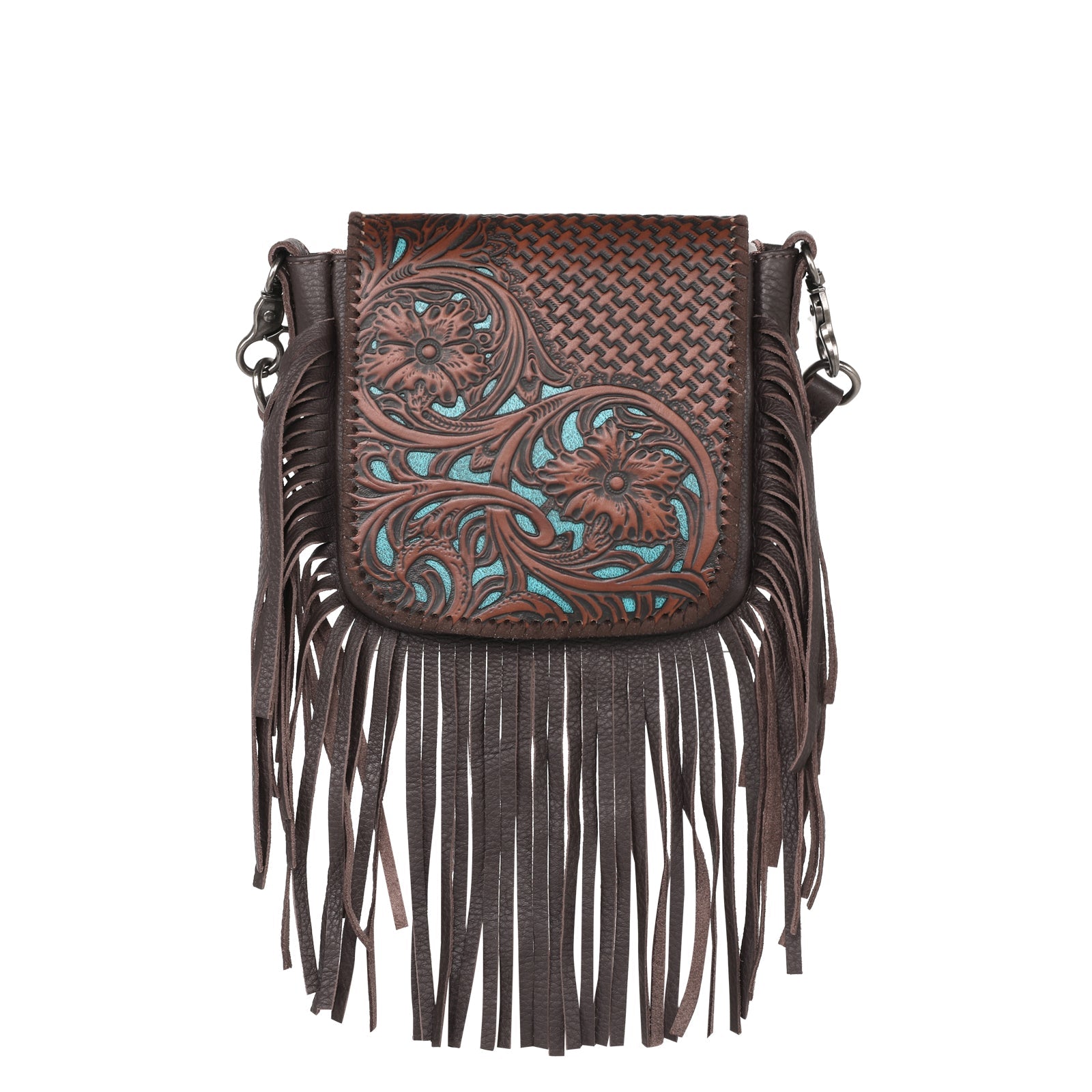 Montana West Genuine Leather Tooled Collection Fringe Crossbody - Cowgirl Wear