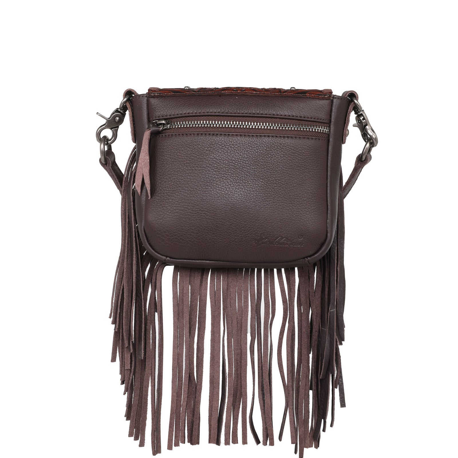 Montana West Genuine Leather Tooled Collection Fringe Crossbody - Cowgirl Wear
