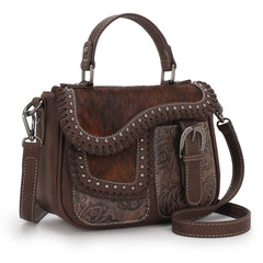 Trinity Ranch Hair-On Cowhide Saddle Shape Crossbody Satchel