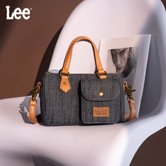 LEE Denim Canvas Barrel Satchel Top Handle Crossbody Bag