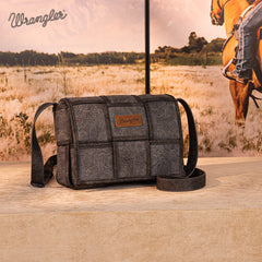 Wrangler Woven Tooled Grid Panel Flap Crossbody Bag