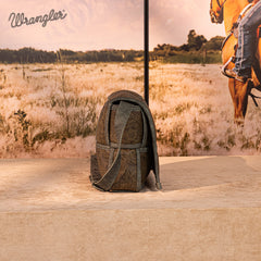 Wrangler Woven Tooled Grid Panel Flap Crossbody Bag