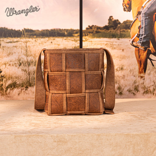 Wrangler Woven Tooled Grid Panel Crossbody Bag