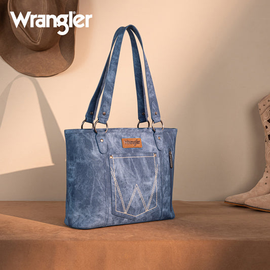 Wrangler "W" Stitch Water Repellent Denim Pocket Zippered Tote Bag