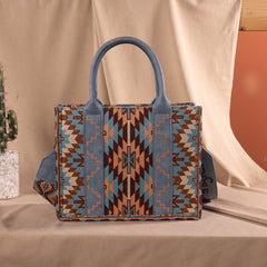 Wrangler Aztec Embroidered Whipstitch Canvas Tote Bag