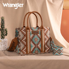 Wrangler Aztec Embroidered Whipstitch Canvas Tote Bag