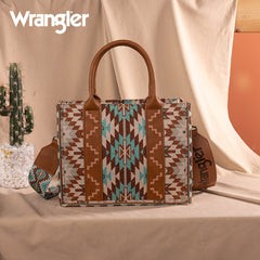 Wrangler Aztec Embroidered Whipstitch Canvas Tote Bag
