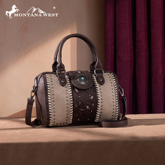 Montana West Tooled Concho Barrel Satchel Bag/Crossbody