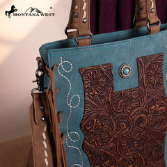 Montana West Genuine Leather Tooled Tote Bag