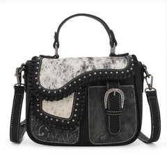 Trinity Ranch Hair-On Cowhide Saddle Shape Crossbody Satchel