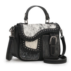 Trinity Ranch Hair-On Cowhide Saddle Shape Crossbody Satchel
