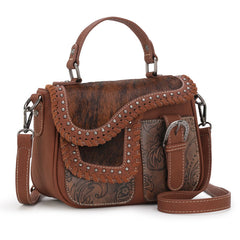 Trinity Ranch Hair-On Cowhide Saddle Shape Crossbody Satchel