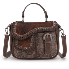 Trinity Ranch Hair-On Cowhide Saddle Shape Crossbody Satchel