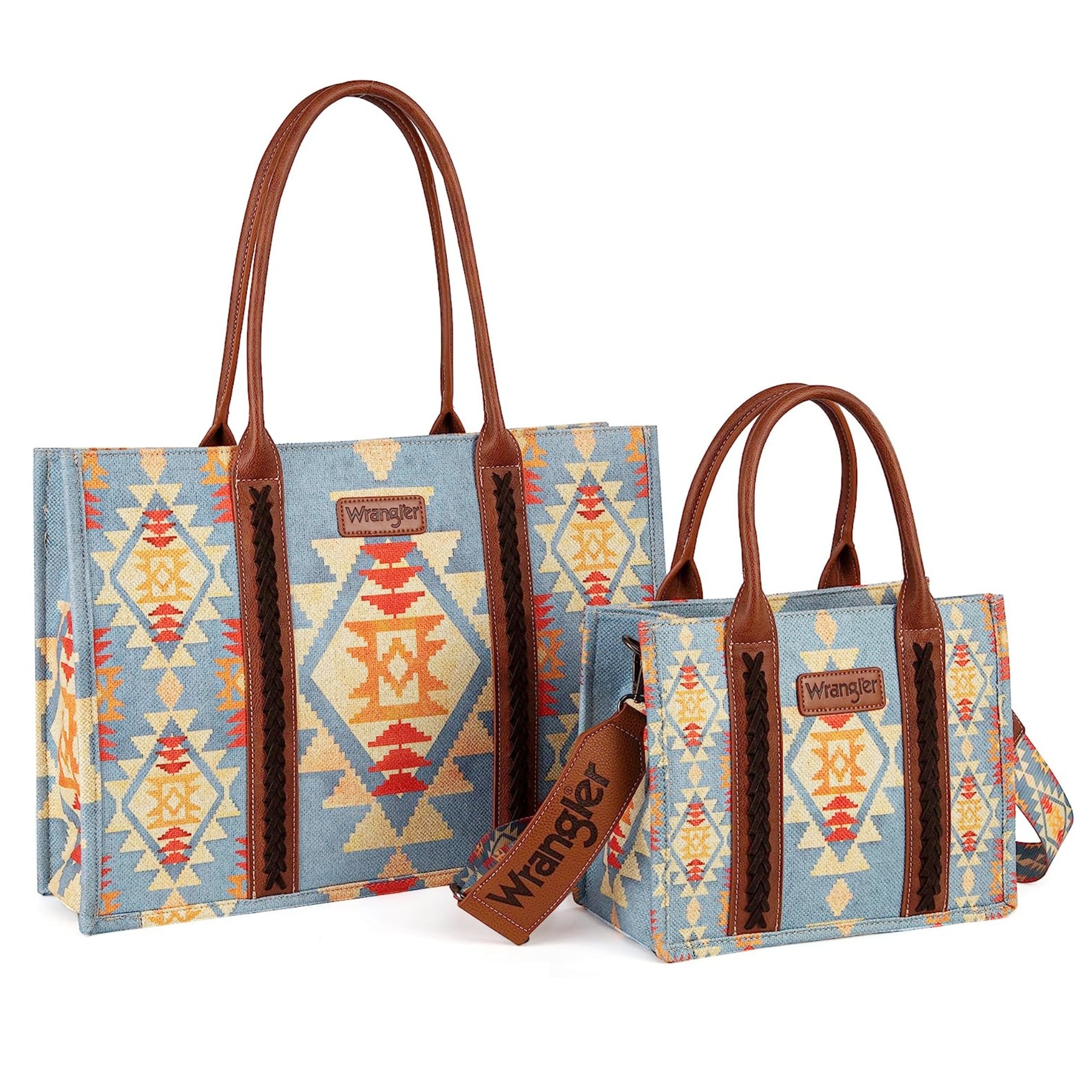 Wrangler Southwestern Dual Sided Print Canvas Tote/Crossbody Collection - Cowgirl Wear