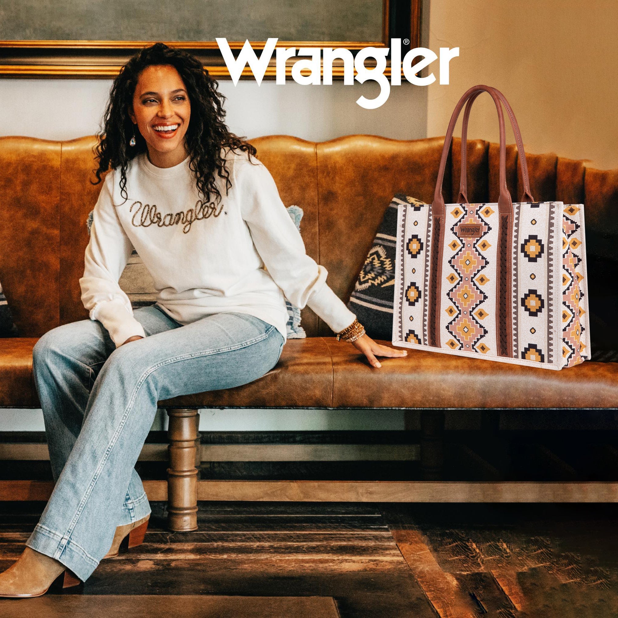 Wrangler Southwestern Dual Sided Print Canvas Tote/Crossbody Collection - Cowgirl Wear