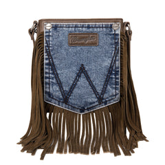 Wrangler Leather Fringe Jean Denim Pocket Crossbody - Cowgirl Wear