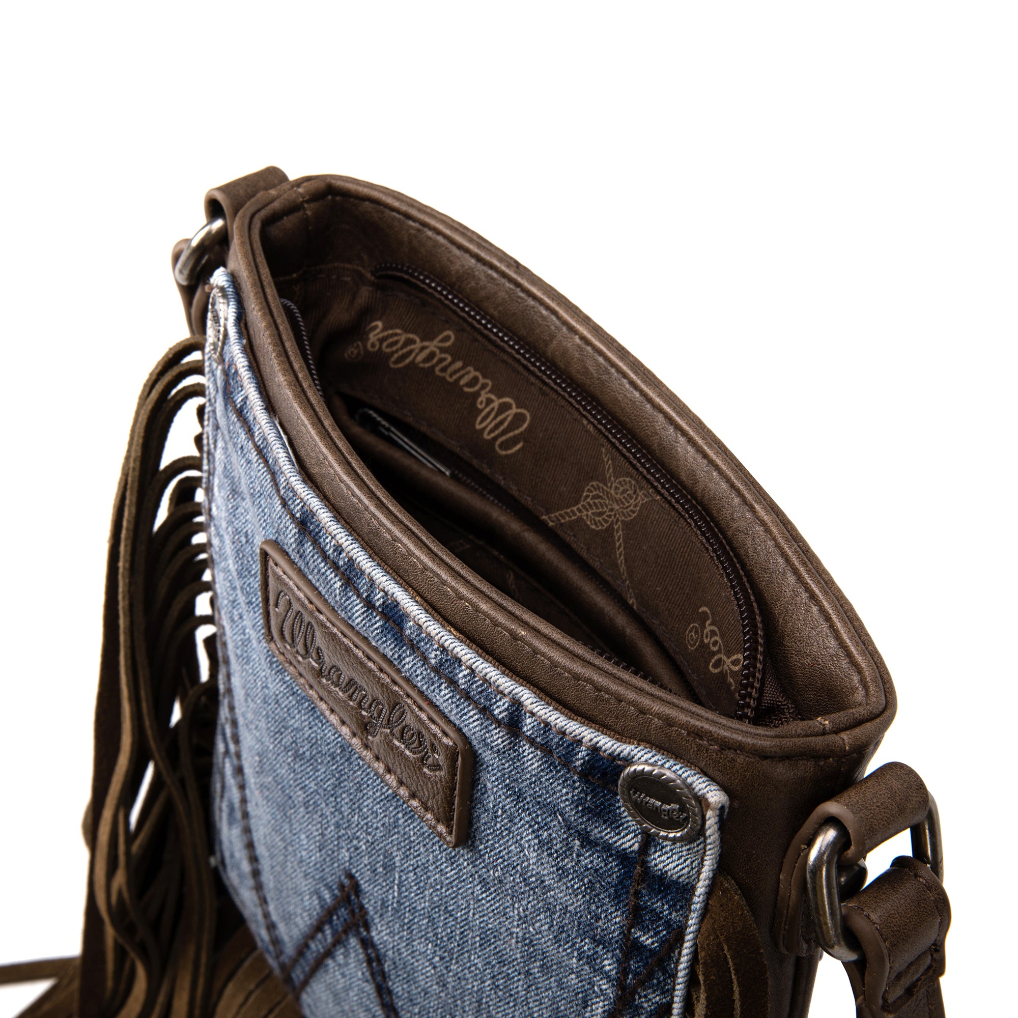 Wrangler Leather Fringe Jean Denim Pocket Crossbody - Cowgirl Wear