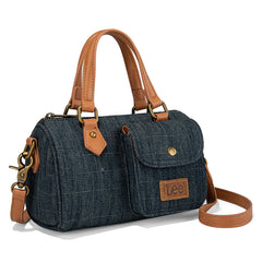 LEE Denim Canvas Barrel Satchel Top Handle Crossbody Bag
