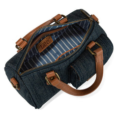LEE Denim Canvas Barrel Satchel Top Handle Crossbody Bag