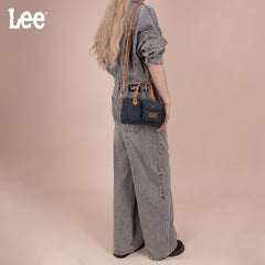 LEE Denim Canvas Barrel Satchel Top Handle Crossbody Bag