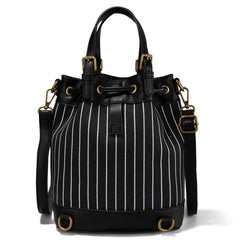 LEE Striped Denim Canvas Drawstring Bucket Bag Convertible Backpack