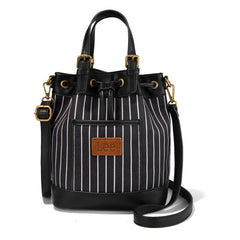 LEE Striped Denim Canvas Drawstring Bucket Bag Convertible Backpack