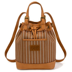 LEE Striped Denim Canvas Drawstring Bucket Bag Convertible Backpack