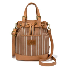 LEE Striped Denim Canvas Drawstring Bucket Bag Convertible Backpack