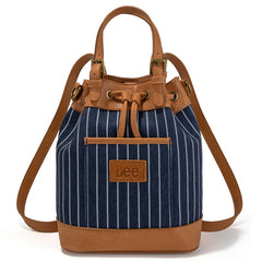 LEE Striped Denim Canvas Drawstring Bucket Bag Convertible Backpack
