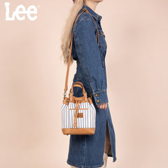 LEE Striped Denim Canvas Drawstring Bucket Bag Convertible Backpack