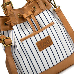 LEE Striped Denim Canvas Drawstring Bucket Bag Convertible Backpack