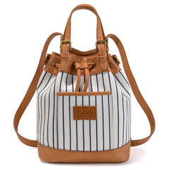LEE Striped Denim Canvas Drawstring Bucket Bag Convertible Backpack