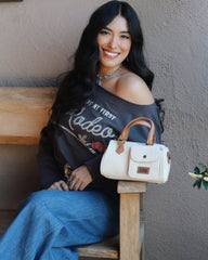 LEE Denim Canvas Barrel Satchel Top Handle Crossbody Bag