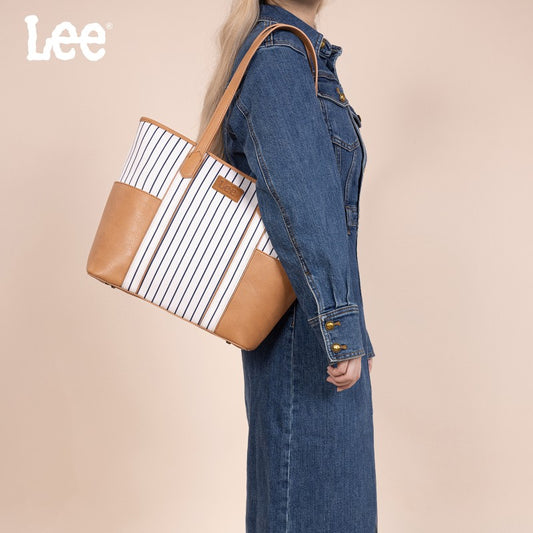LEE Stripe Shoulder Denim Canvas Tote Bag
