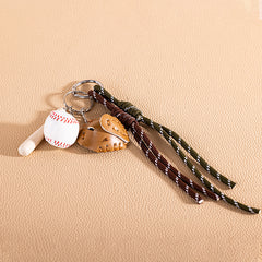 Mini Baseball Keychain with Wooden Bat