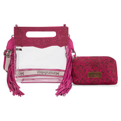 Montana West Top Handle Clear Fringe Crossbody Set