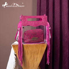 Montana West Top Handle Clear Fringe Crossbody Set