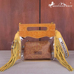 Montana West Top Handle Clear Fringe Crossbody Set