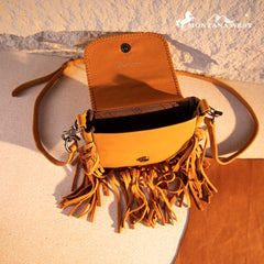 Montana West Genuine Leather Tooled Fringe Crossbody