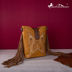 Montana West Embroidered Fringe Collection Boot Purse Crossbody
