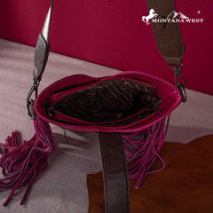 Montana West Embroidered Fringe Collection Boot Purse Crossbody
