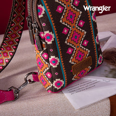 Wrangler Southwestern Print Canvas Crossbody/Sling/Chest Bag-Hot Pink