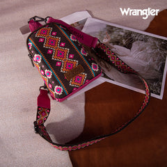 Wrangler Southwestern Print Canvas Crossbody/Sling/Chest Bag-Hot Pink