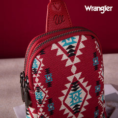 2024 New Wrangler Southwestern Print Canvas Crossbody/Sling/Chest Bag-Red