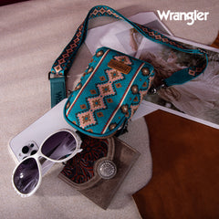 2024 New Wrangler Southwestern Print Canvas Crossbody/Sling/Chest Bag-Dark Turquoise