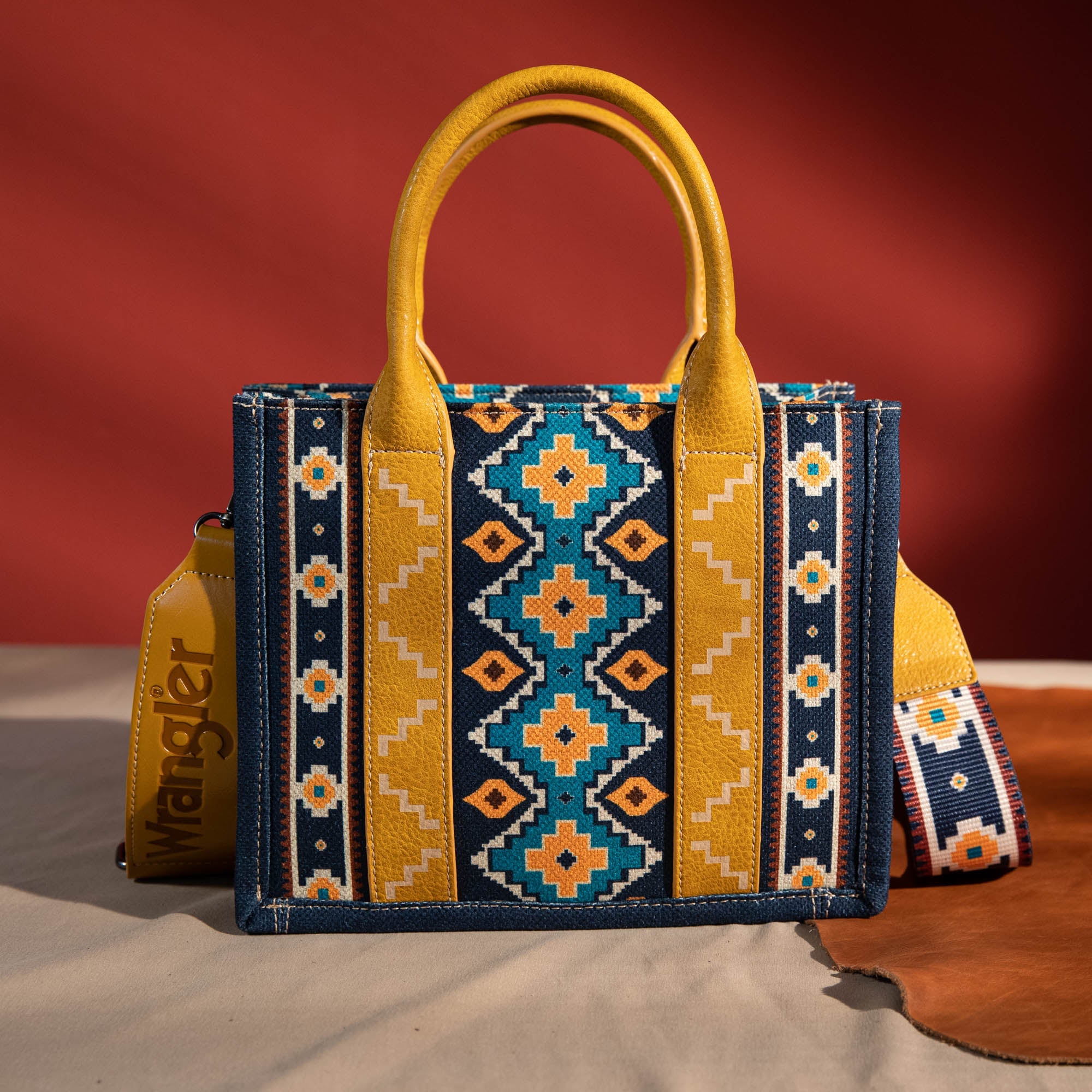 Wrangler Aztec Southwestern Pattern Dual Sided Print Canvas Tote/Crossbody Bag Collection - Cowgirl Wear